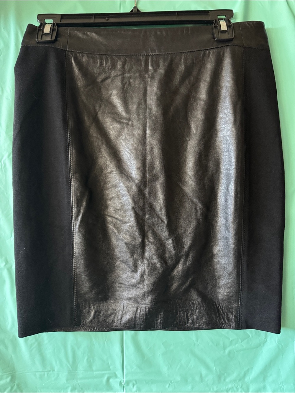 Black Leather Panel Pencil Skirt - Women